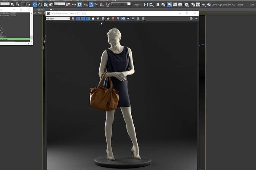 Rendered view of a 3D scanned mannequin in 3ds max