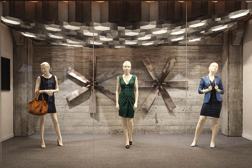 3D scanned mannequins in shop windows with different clothes