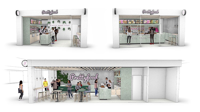 Different layout versions for the Prettyfood Retail Concepts in Rhino 3D