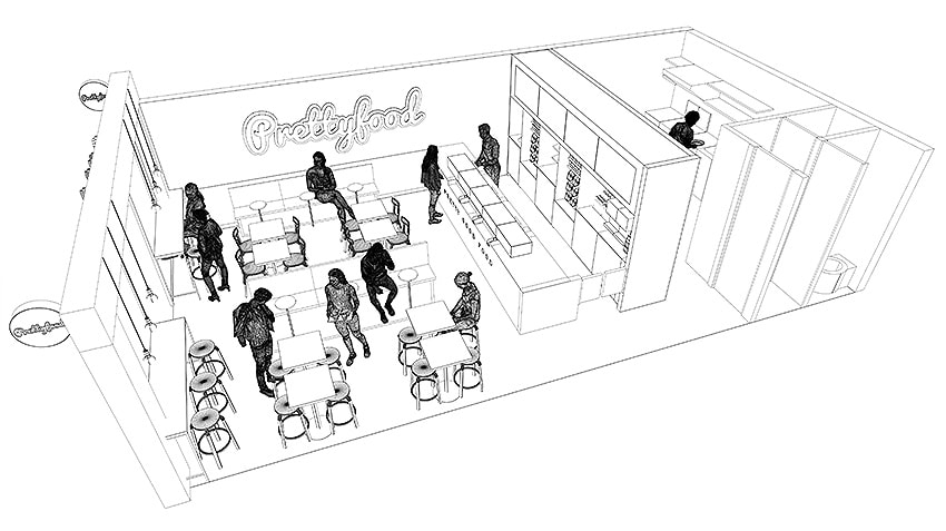 Sketched preview of a Rhino 3D Restaurant concept