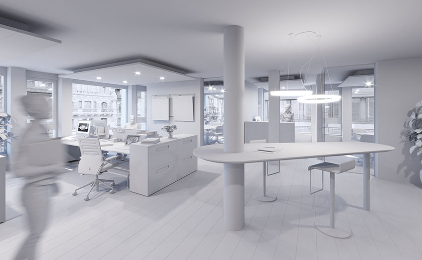 Interior office 3D Clay Rendering