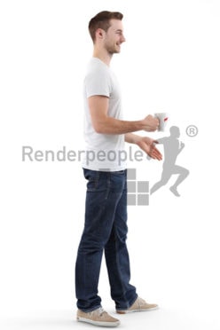 3d people casual, white 3d man with a cup
