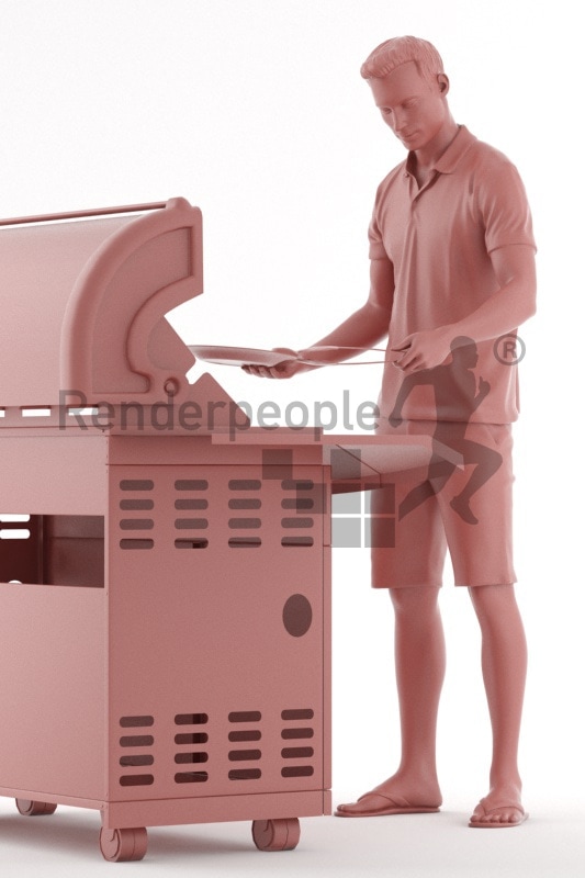 3d people casual, white 3d man grilling with bbq tong