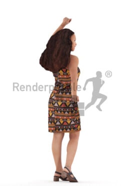 Posed 3D People model for visualization – black young woman in traditional dress, dancing
