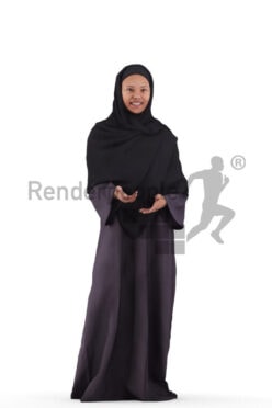 Posed 3D People model by Renderpeople – black woman in traditional hijab, standing and talking