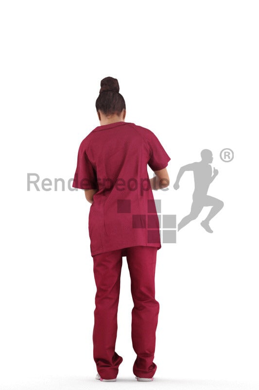 Photorealistic 3D People model by Renderpeople – black woman in healthcare outfit, wearing gloves