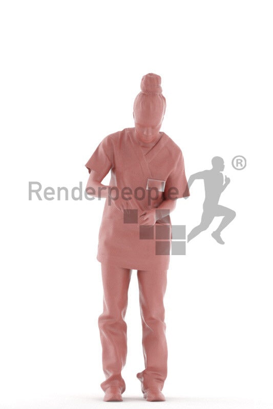 Photorealistic 3D People model by Renderpeople – black woman in healthcare outfit, wearing gloves