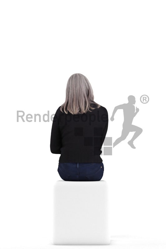 3D People model for 3ds Max and Blender – elderly white woman in casual clothes, sitting