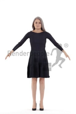 Rigged human 3D model by Renderpeople – elderly european woman in a dress, event