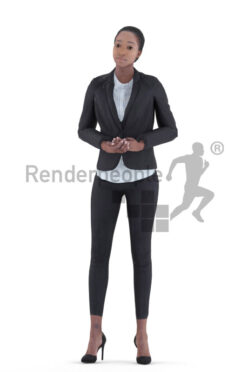 Animated 3D People model for visualization – black female in business look, presenting
