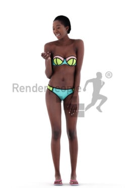 3d people beach, black 3d woman standing and smiling with bikini