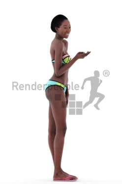 3d people beach, black 3d woman standing and smiling with bikini