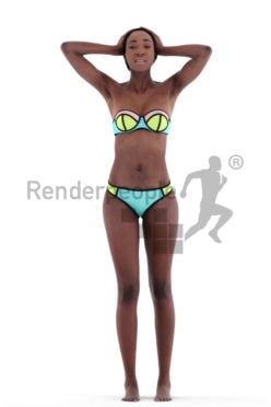 3d people beach, black 3d woman standing with bikini