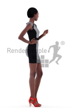 3d people event, black 3d woman standing and holding a champagne glass