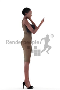 3d people evening, black 3d woman standing and checking her makeup