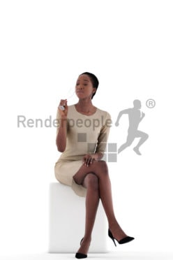 3d people evening, black 3d woman sitting and drinking champagne