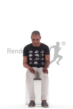 Animated 3D People model for realtime, VR and AR – elderly black man, daily clothes, sitting