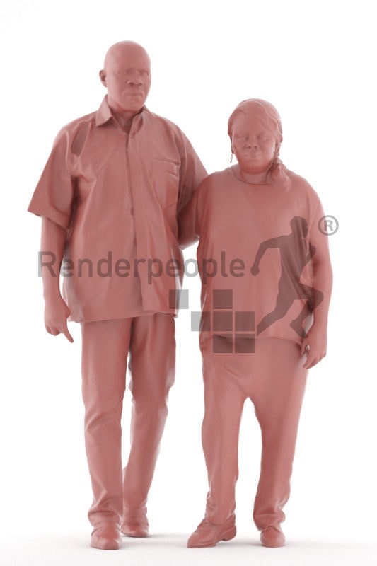 3d people casual, black 3d man couple group walking