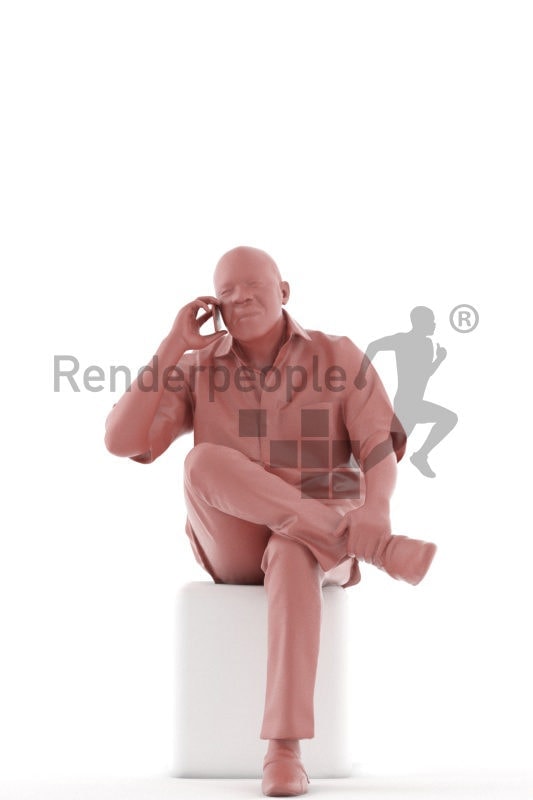3d people casual, black 3d man sitting and calling somebody