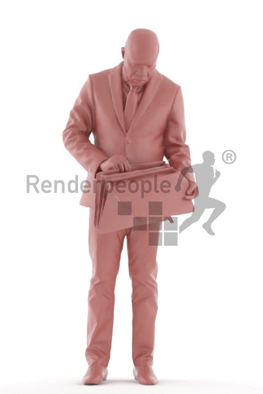 3d people business, black 3d man standing and holding briefcase