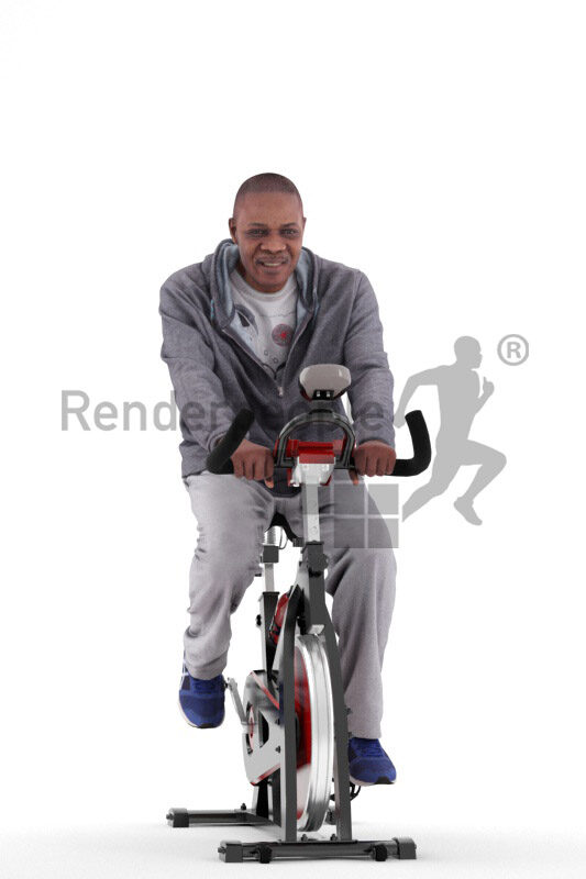 Scanned human 3D model by Renderpeople – elderly black man in sportswear, using an ergometer