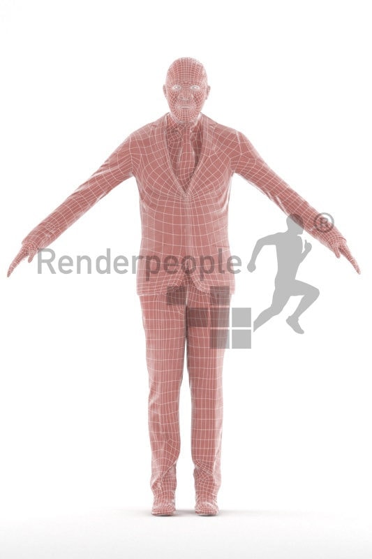 Rigged and retopologized 3D People model – elderly black man in business suits