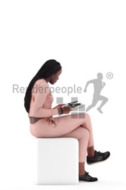 3d people casual, black 3d woman sitting and reading