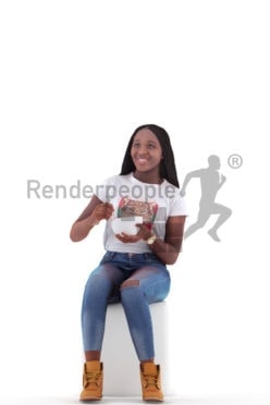 3d people casual, black 3d woman sitting and eating