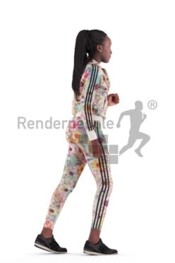 3d people sports, black 3d woman running