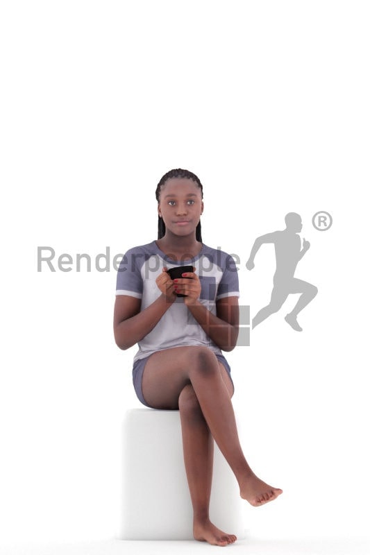 3d people sleepwear, black 3d woman standing and holding a sports bag