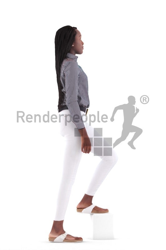 3d people casual, black 3d woman walking and climbing stairs