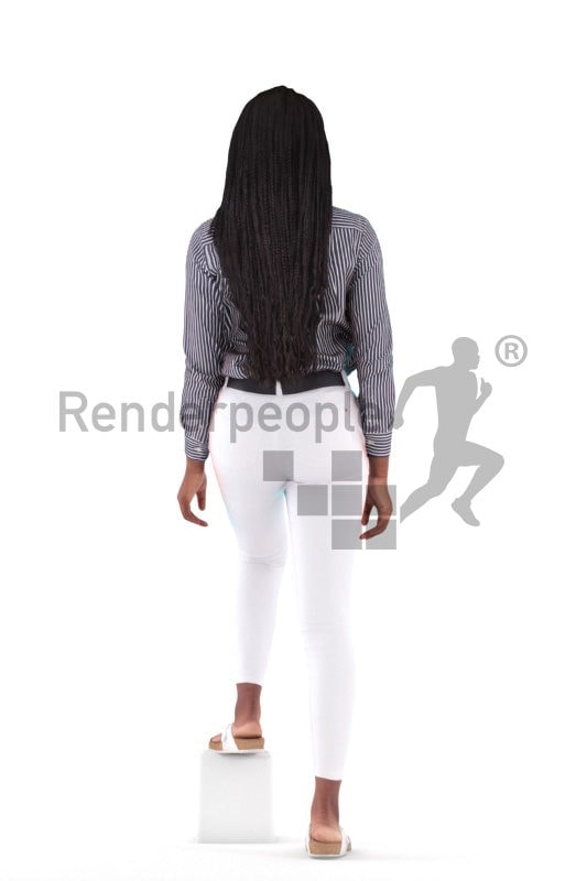 3d people casual, black 3d woman walking and climbing stairs