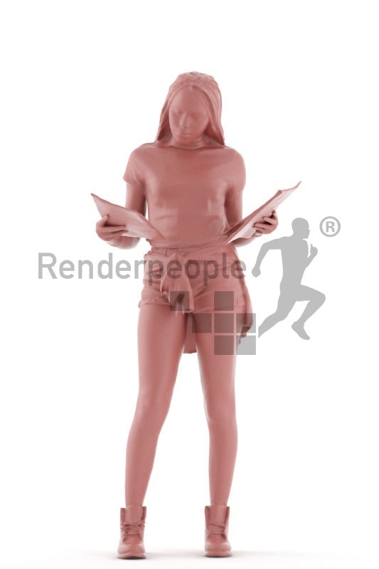 3d people casual, black 3d woman standing and shopping magazines