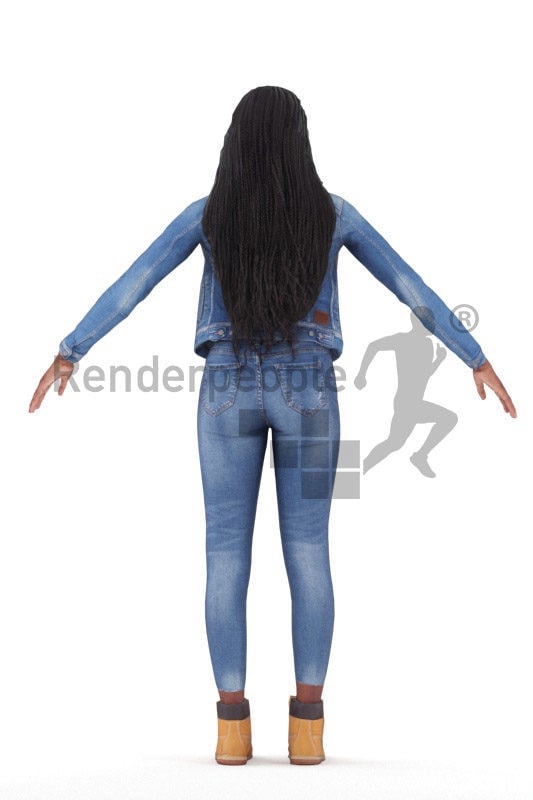Rigged and retopologized 3D People model – African woman in a casual jeans look
