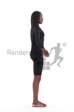 Rigged and retopologized 3D People model – black woman in a dress, event