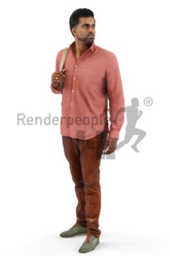 3d people casual, indian 3d man wearing a backpack