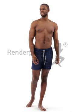 3d people beach, black 3d man wearing board shorts