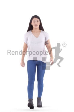 Animated 3D People model for visualization – asian woman in daily look, walking
