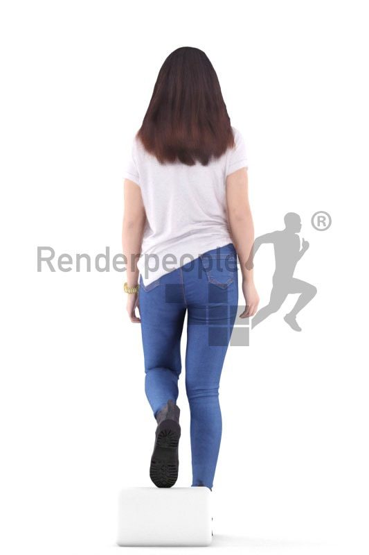 3d people casual, asian 3d woman walking stairs