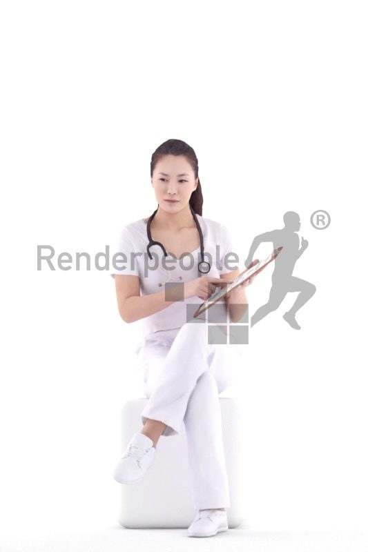 3d people event, asian 3d woman standing and clapping