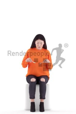 3d people casual, asian 3d woman sitting