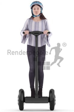 3D People model for 3ds Max and Maya – asian woman in smart casual look, standing on a e-scooter