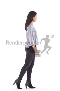 3d people casual, asian 3d woman walking and climbing stairs