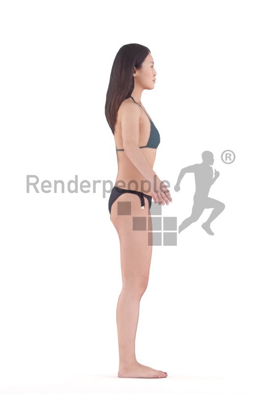 Rigged and retopologized 3D People model – asian woman in swimmwear