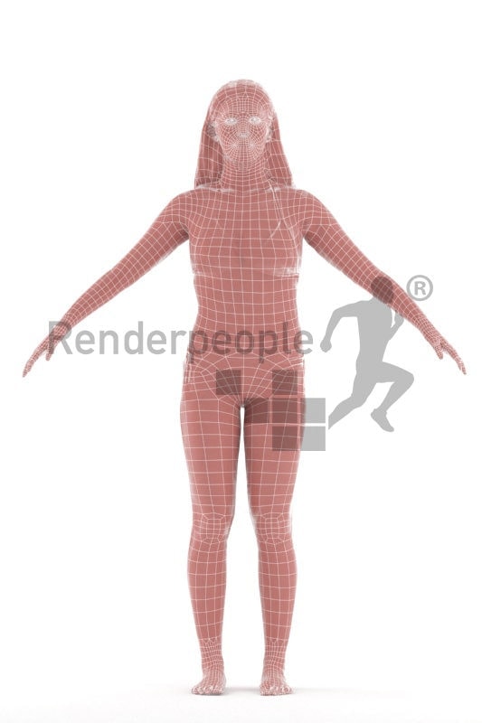 Rigged and retopologized 3D People model – asian woman in swimmwear