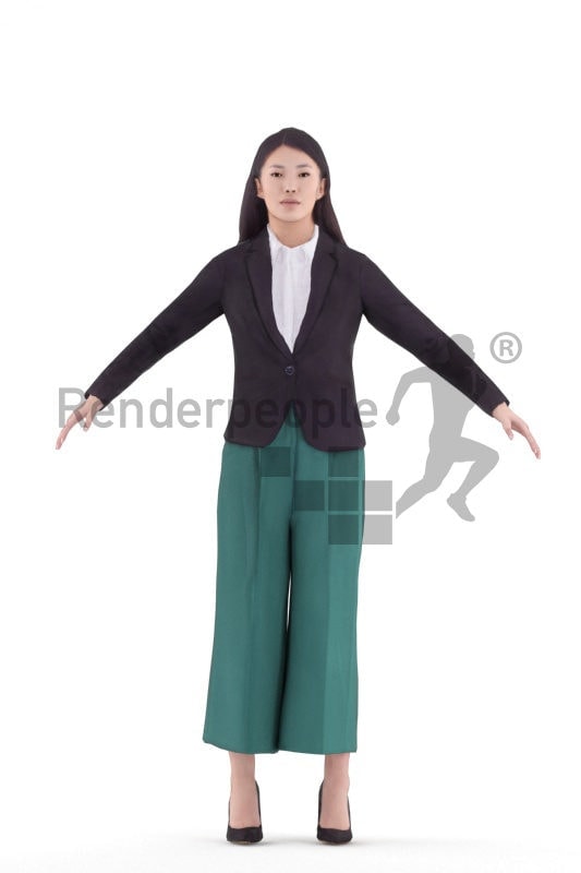 Rigged human 3D model by Renderpeople, asian woman, smart casual/ business