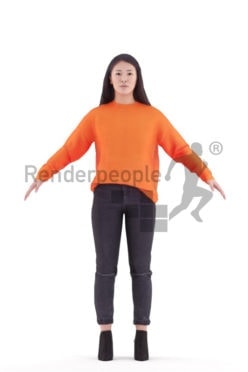 Rigged human 3D model by Renderpeople, asian woman, casual