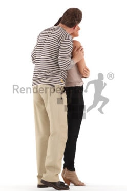 3d people casual, white 3d couple standing arm in arm