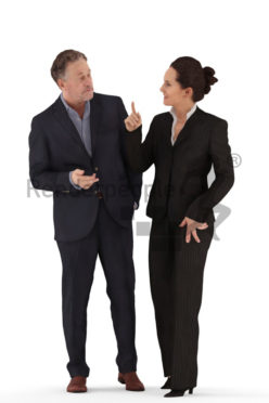 3d people business, white 3d couple standing discussing