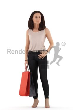 3d people casual. woman standing with shopping bags
